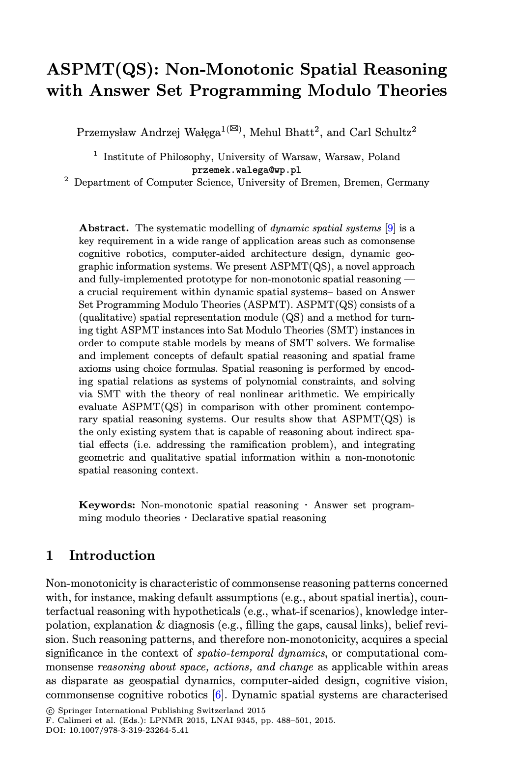 ASPMT(QS): Non-Monotonic Spatial Reasoning with Answer Set Programming Modulo Theories