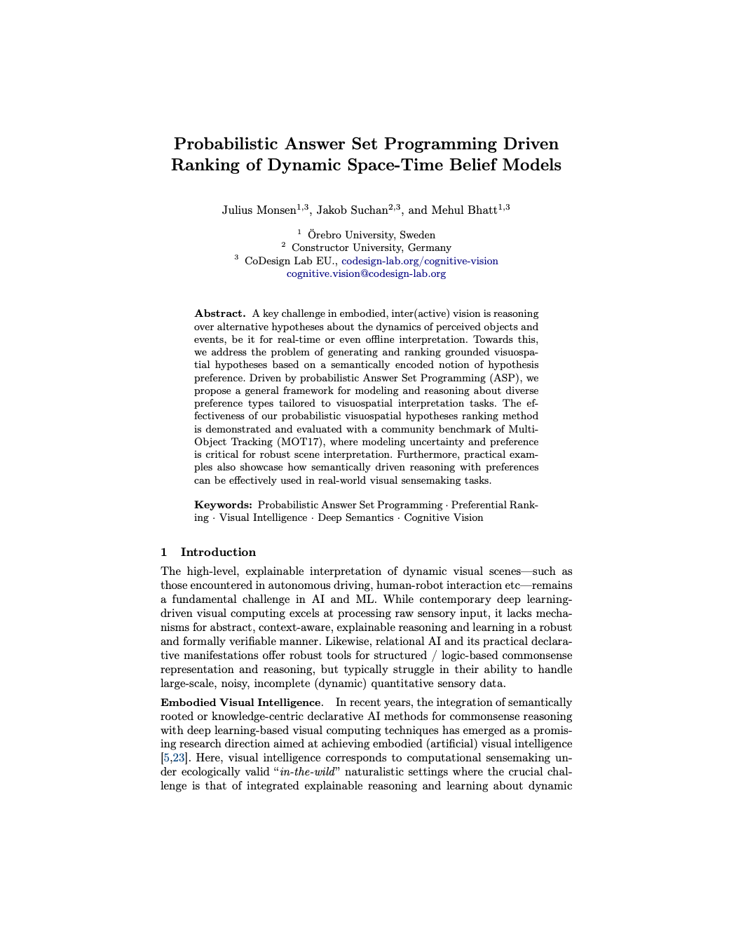 Probabilistic Answer Set Programming Driven Ranking of Dynamic Space-Time Belief Models