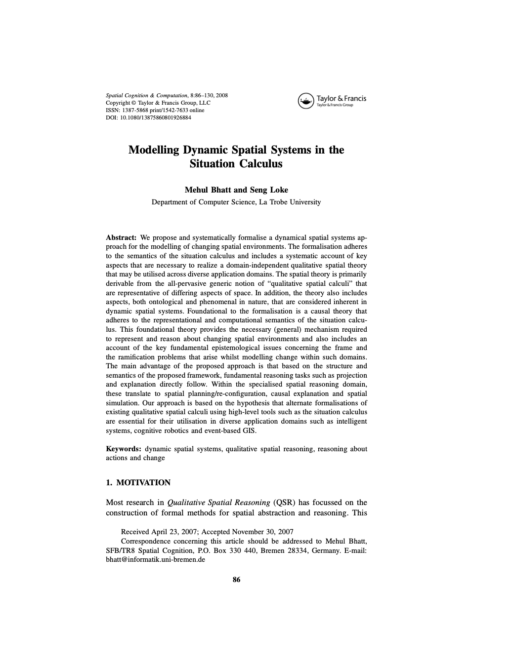 Modelling Dynamic Spatial Systems in the Situation Calculus